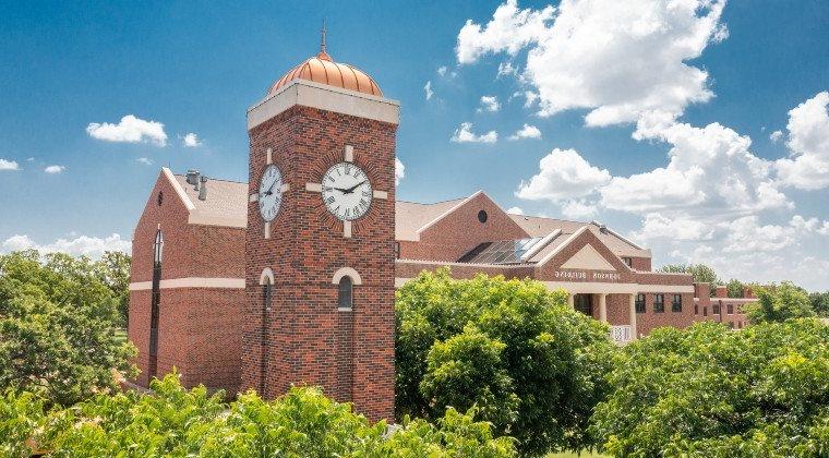 The clock tower on campus.